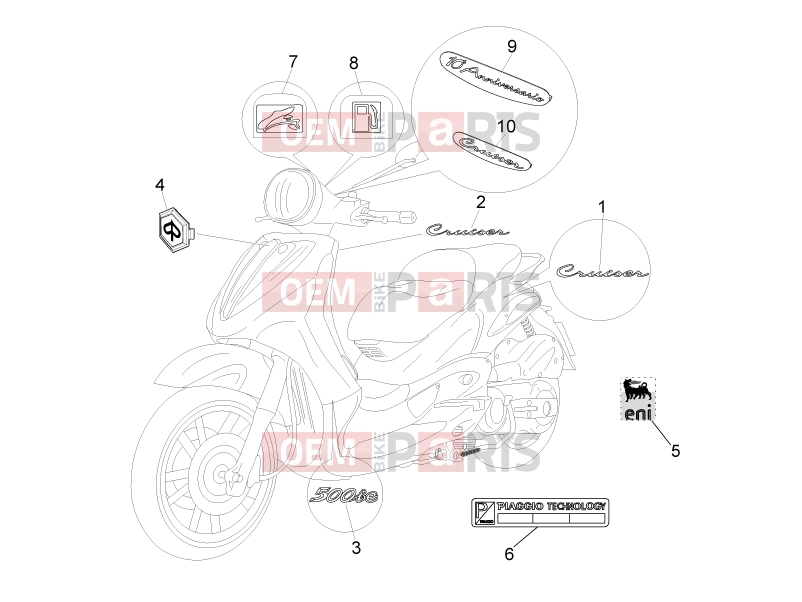 PIAGGIO Beverly 500 Cruiser Frame - Plastic parts - Coachwork » Plates - Emblems