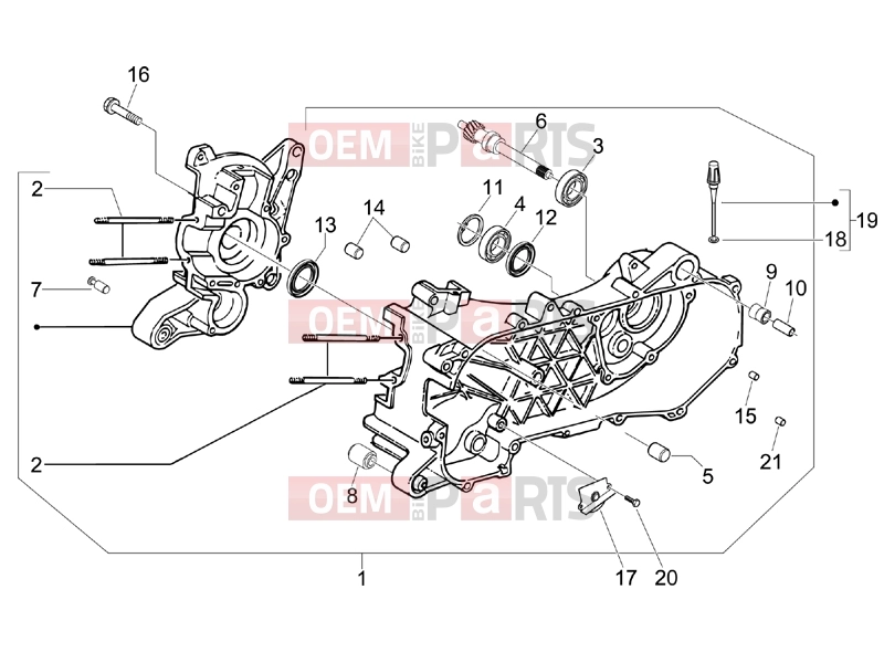 Engine » Crankcase - Piaggio Fly 100 2007