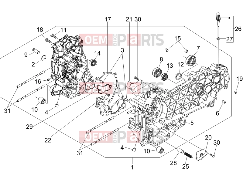 Engine » Crankcase - Piaggio Fly 125 2007