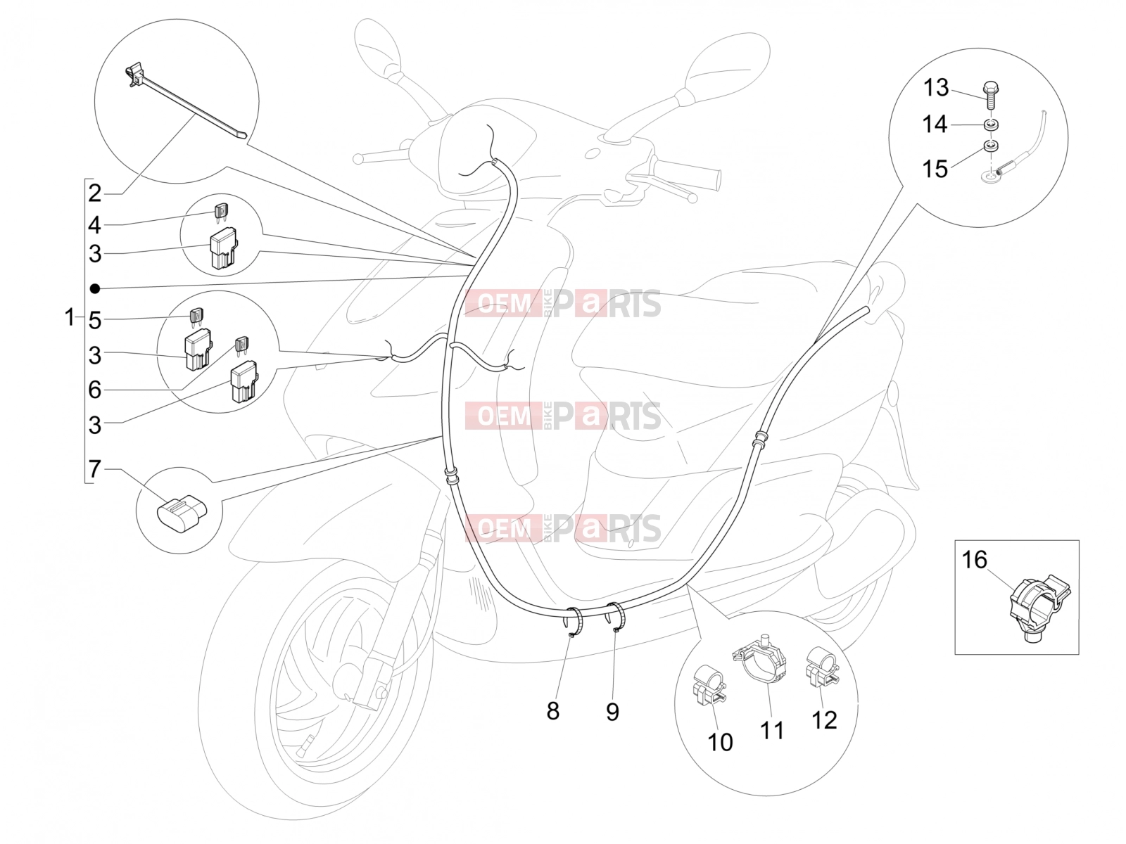 Electrical system » Main cable harness - Piaggio Fly 50 4T 4V 2016