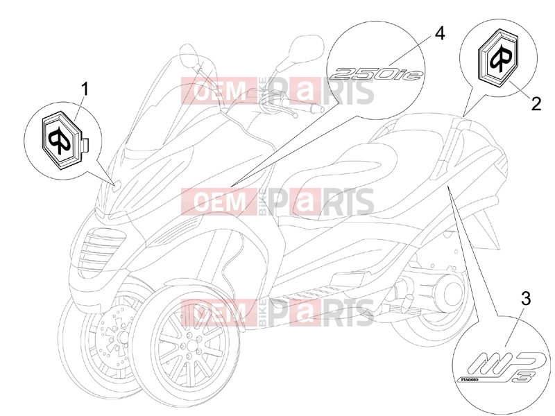 Frame - Plastic parts - Coachwork » Plates - Emblems - Piaggio MP3 250 2006