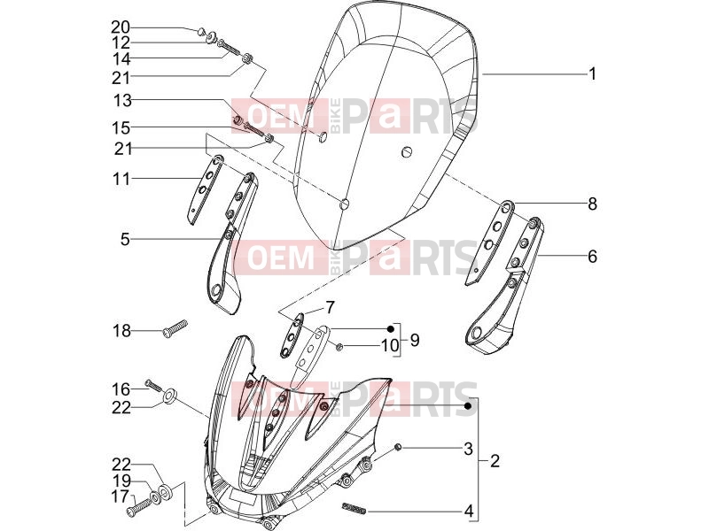Frame - Plastic parts - Coachwork » Windshield - Glass - Piaggio X9 250 Evolution 2006