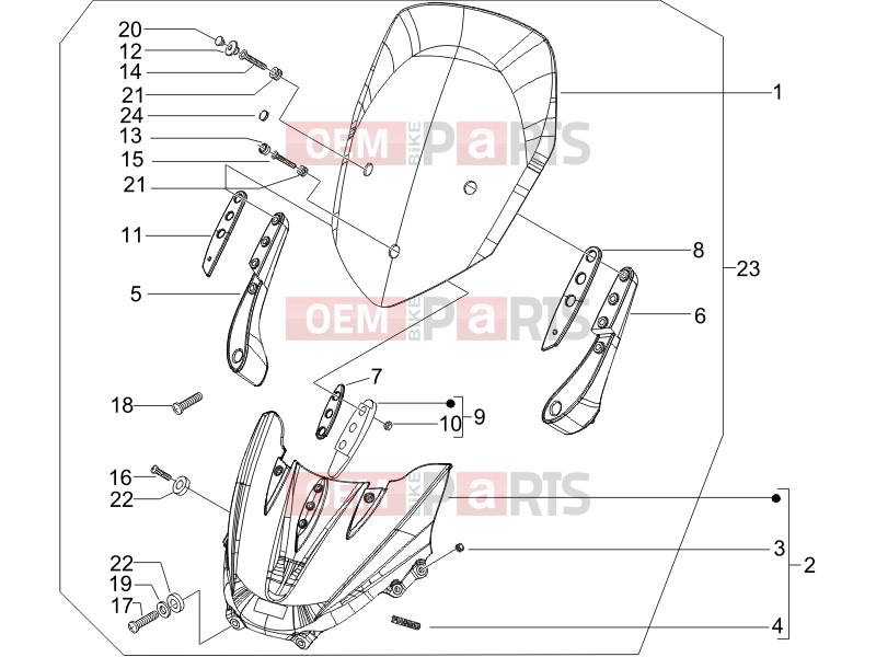 Frame - Plastic parts - Coachwork » Windshield - Glass - Piaggio X9 500 Evolution 2007