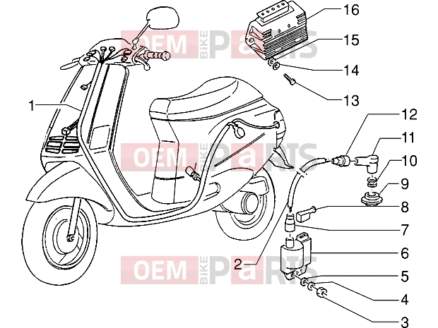 Electrical system » Cable harness-Regulator-H.T. Coil - Piaggio Zip 50 RST