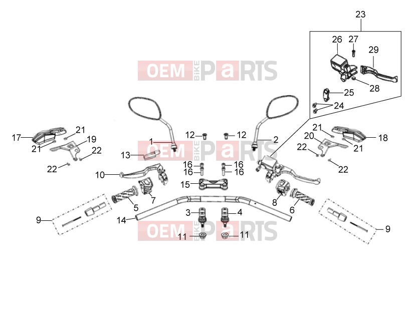 Frame » Handlebar assembly - Derbi ETX 150 2014