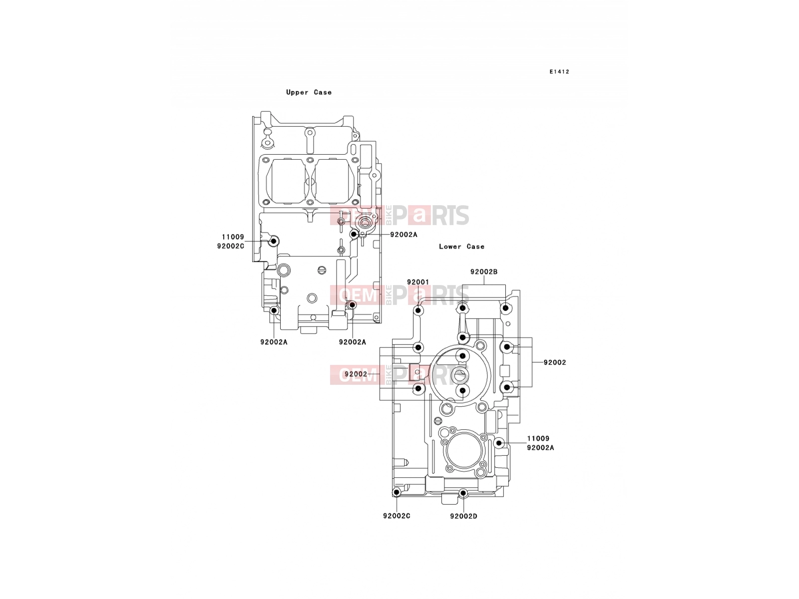 Crankcase Bolt Pattern - Kawasaki EL250 (EL250-E4) 1994