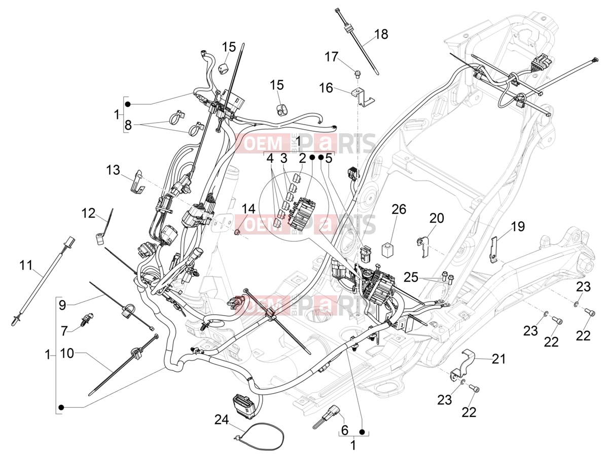 Electrical system » Main cable harness - Piaggio 1 Moped 2022