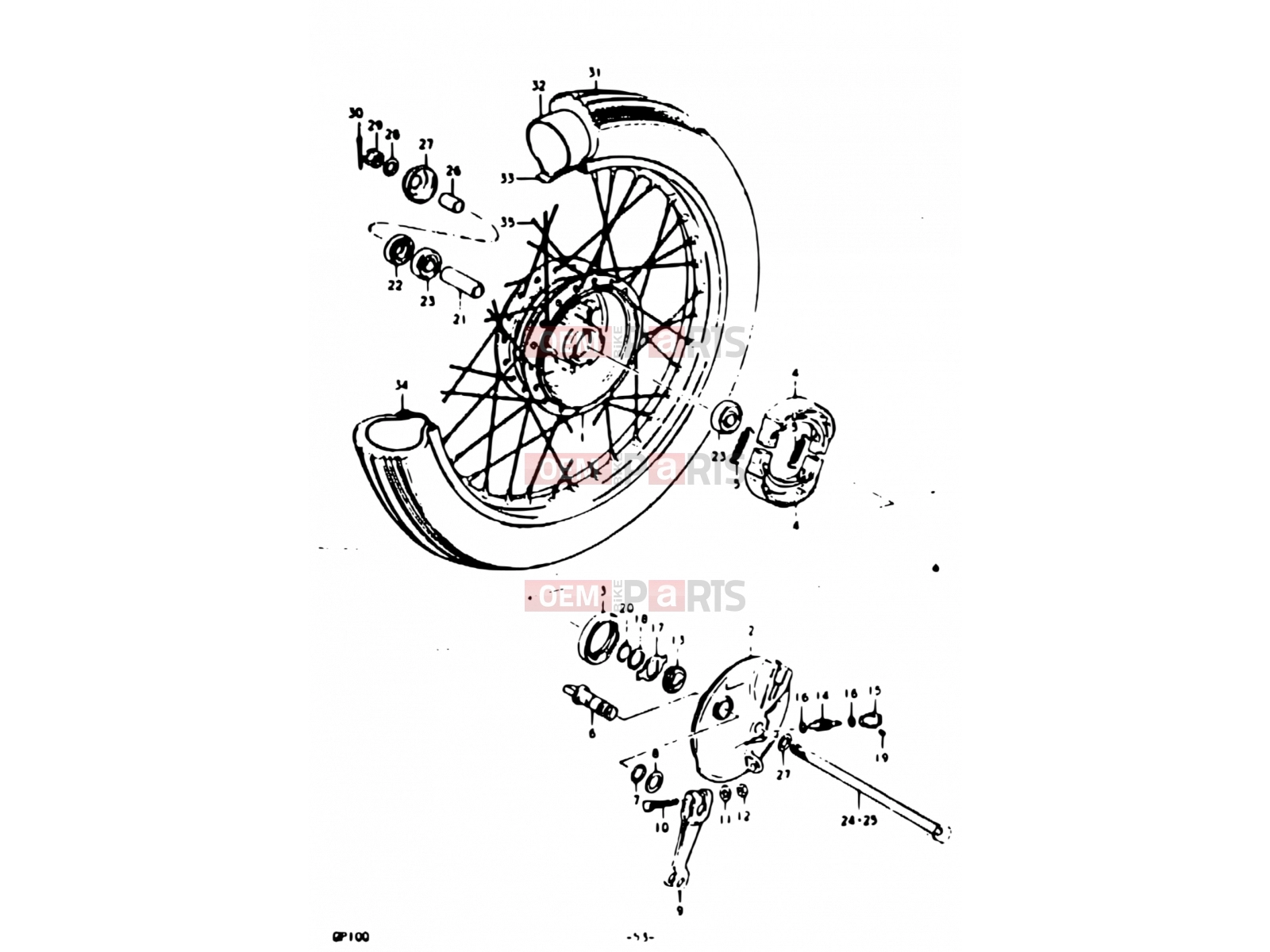 53 - FRONT WHEEL (E02, E06, E24) - Suzuki GP100U N (1992)