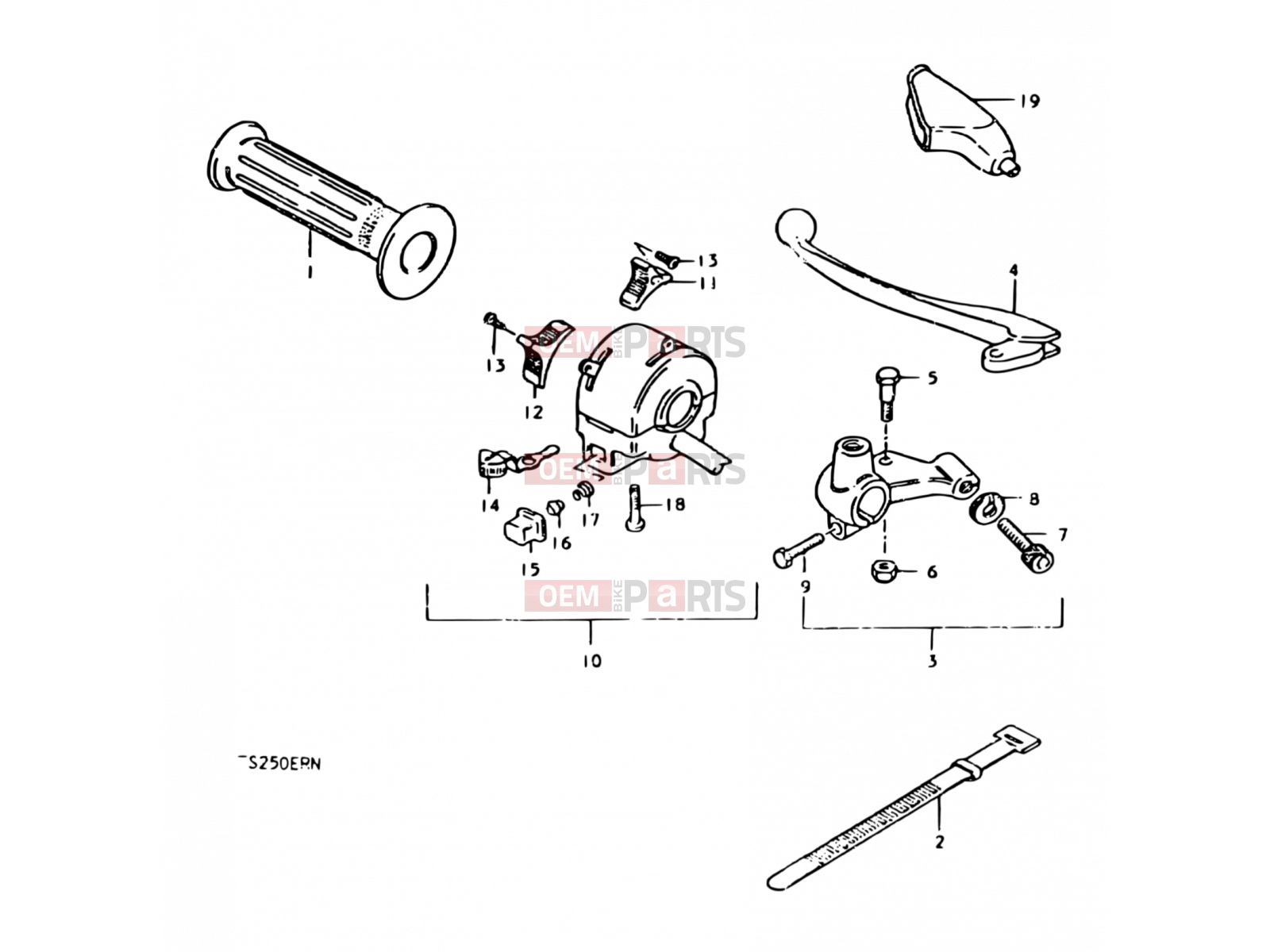 SUZUKI TS250ER N (1992) 54 - LEFT HANDLE SWITCH (E04, E18, E39)