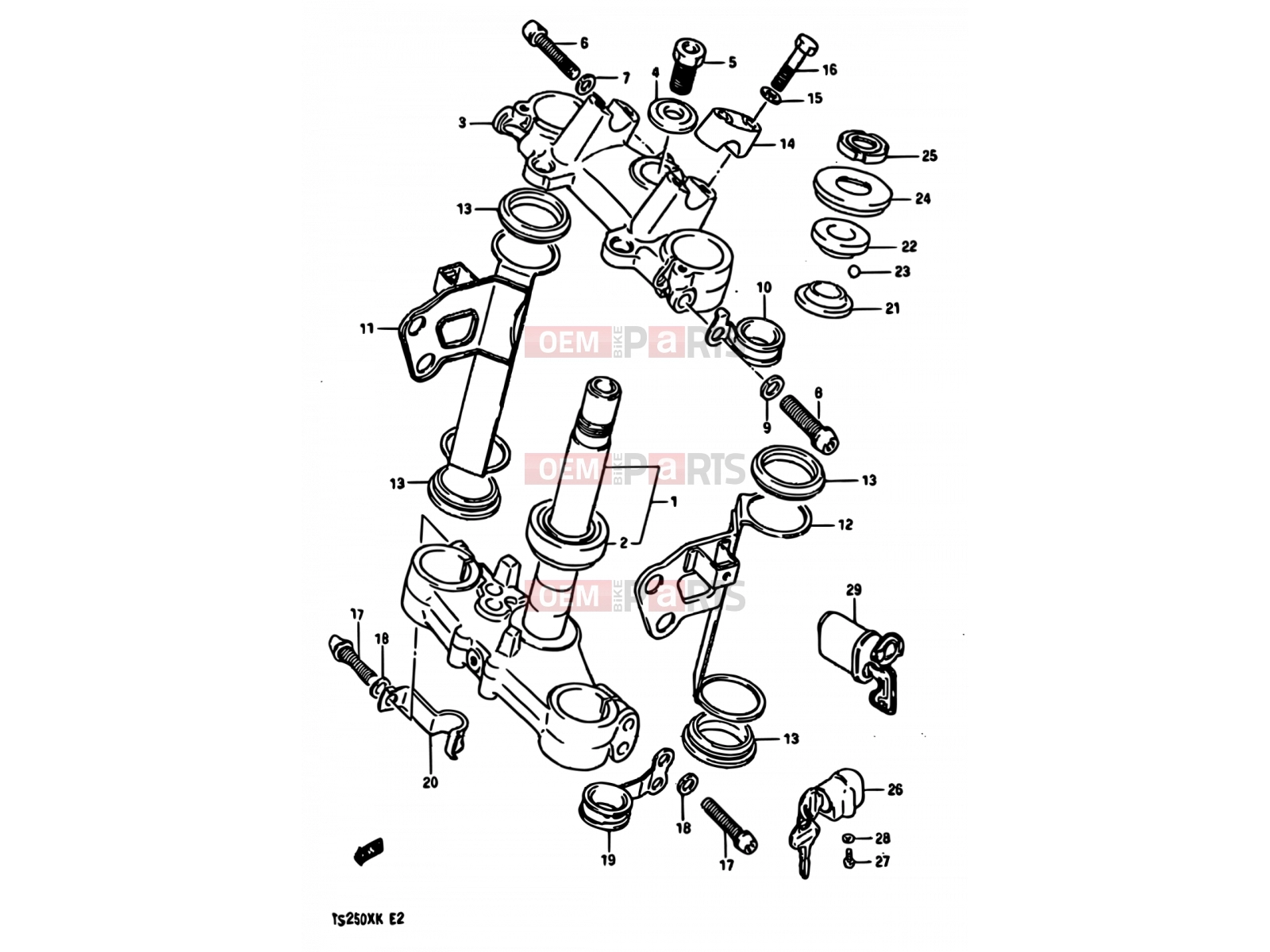 42 - STEERING STEM (MODEL E) - Suzuki TS250X E (1984)