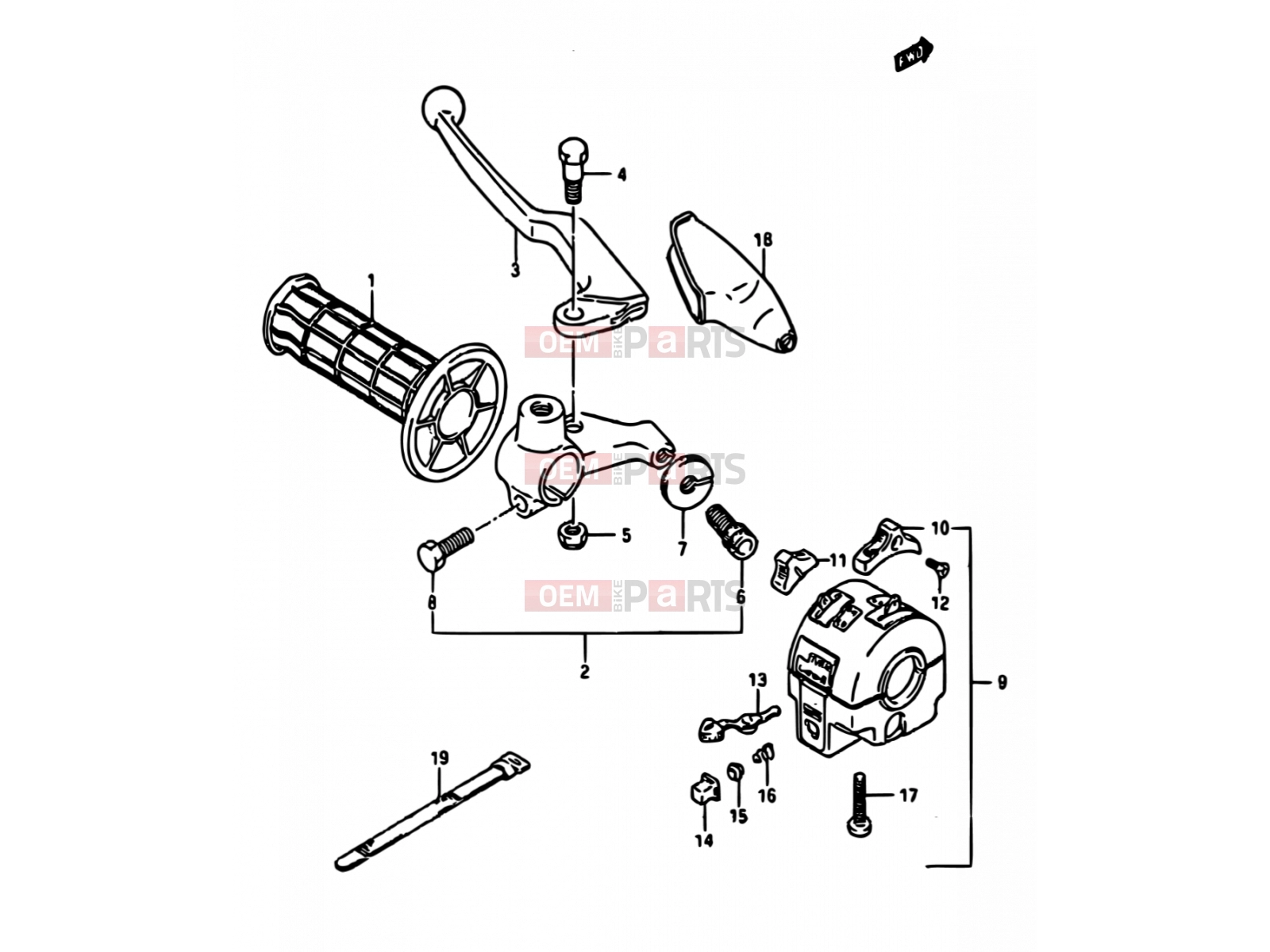 SUZUKI TS250X K (1989) 53 - LEFT HANDLE SWITCH (MODEL H/J/K E15,E16,E17,E22,MODEL K E02)